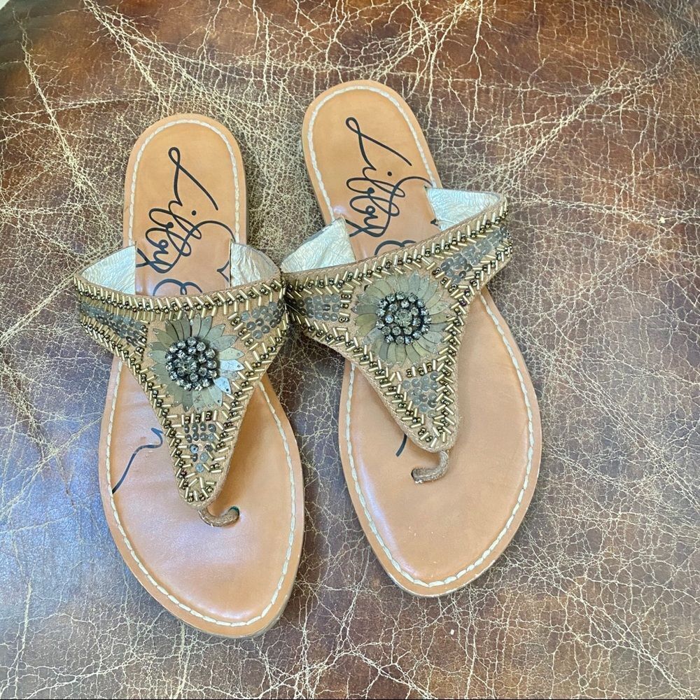 LIBBY EDELMAN gold beaded leather sandals 9 1/2 M
